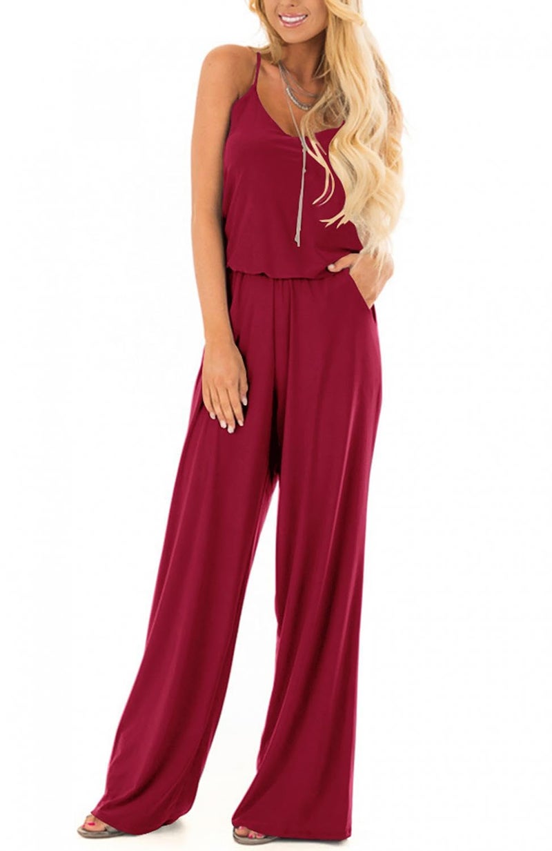 Lacozy Womens Romper Casual Summer V Neck Sleeveless Racerback Tank Tops Short Jumpsuit Rompers Burgundy Small - Image 2